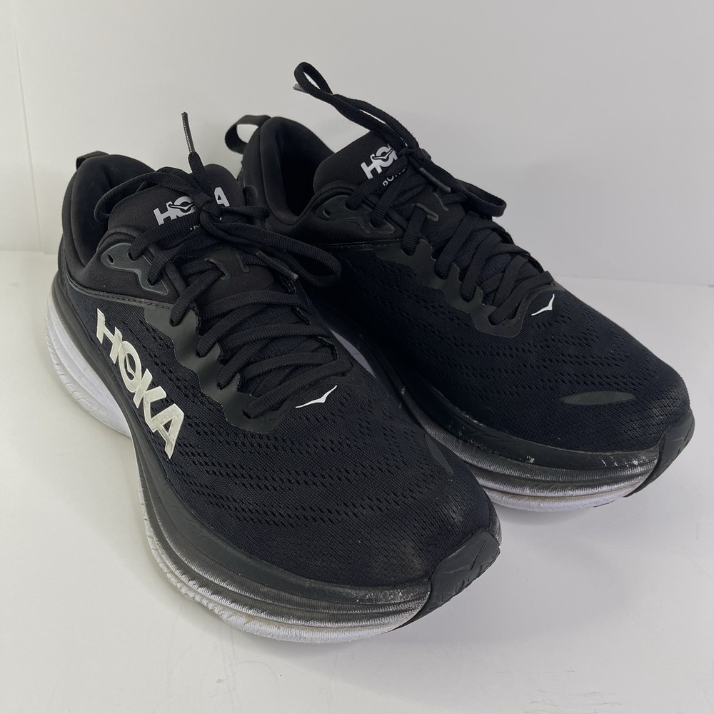 Hoka One One Bondi 8 Wide Men's Size 10.5 2E Running Shoes Black White Gym Train